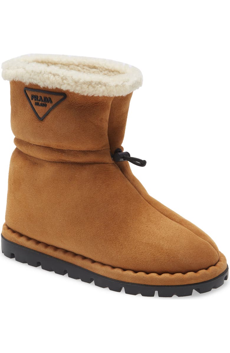 Prada Blow Logo Genuine Shearling Lined Bootie, Main, color,