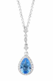 Sterling Silver Diamond & Blue Topaz Pendant Necklace