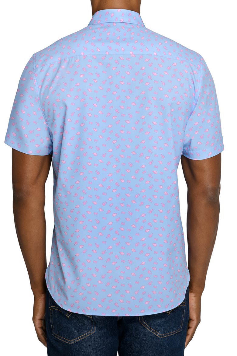 Slim Fit Crustaceans Woven Short Sleeve Basic Shirt, Alternate, color, DENIM/PINK