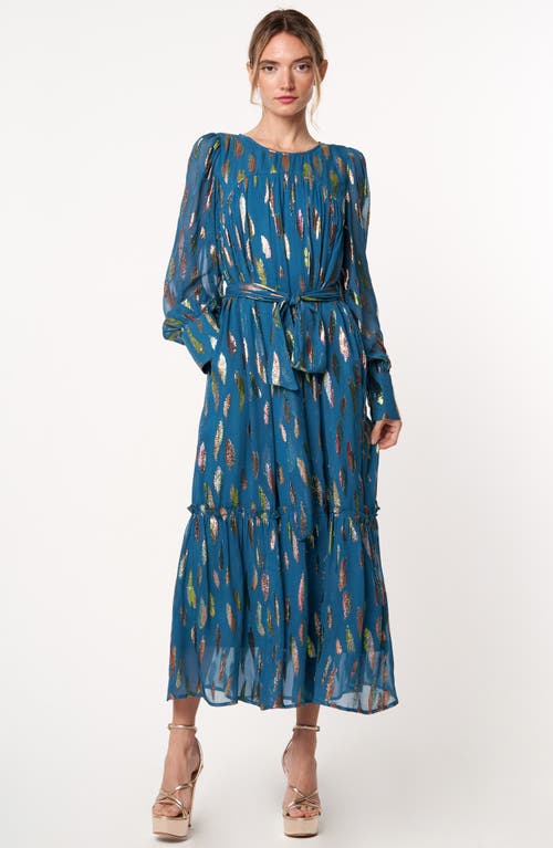 Ciebon Eryn Metallic Print Tie Waist Long Sleeve Maxi Dress