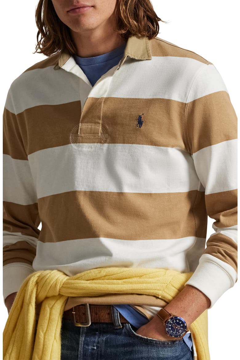 Classic Fit Khaki Collar Rugby Shirt, Main, color, CAFE TAN/ TROPHY CREAM