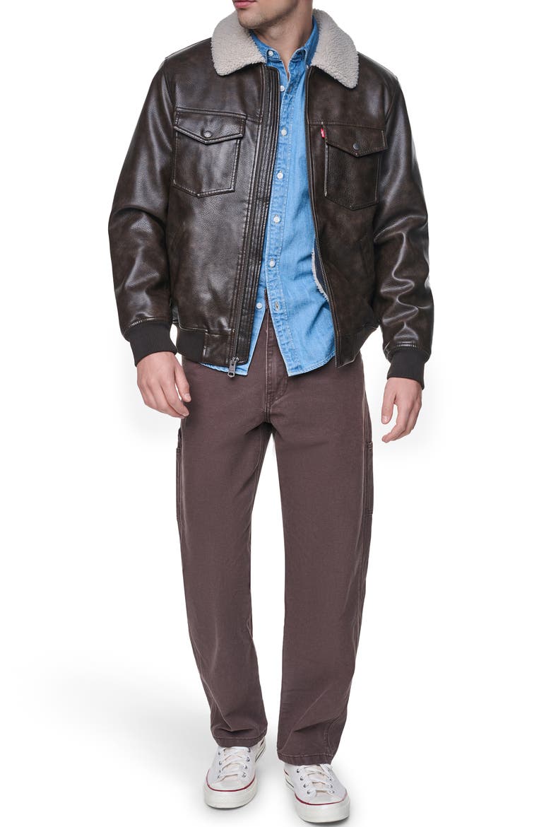 Faux Leather Bomber Jacket, Alternate, color, BROWN
