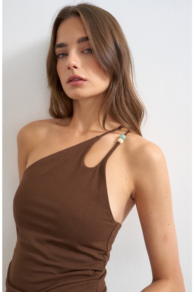 One Shoulder Beaded Strap Top, Alternate, color, BROWN
