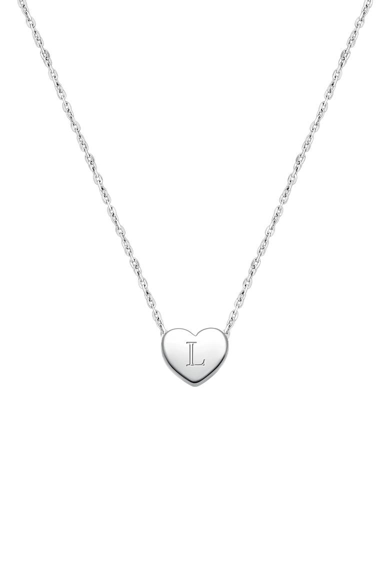 Sterling Silver Mini Sliding Heart & Engraved Initial 12-14" Necklace, Main, color, Silver - L