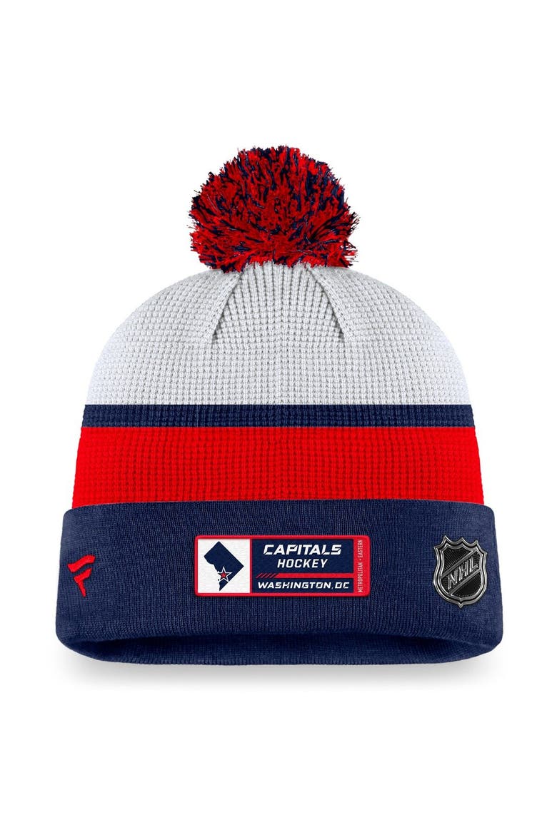 Men's Fanatics Branded White/Navy Washington Capitals Authentic Pro Draft Cuffed Knit Hat with Pom, Alternate, color, White