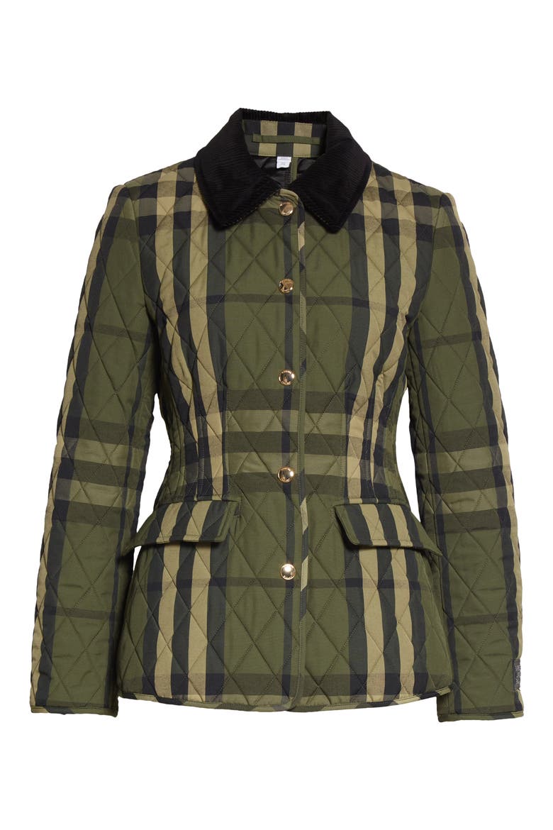 Lydd Check Fitted Quilted Flannel Barn Jacket, Alternate, color, DARK MILITARY GREEN