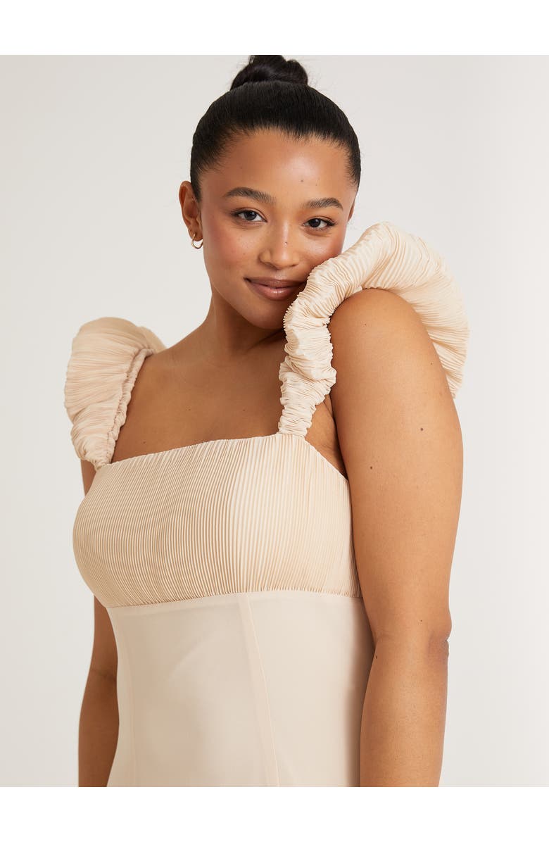 Six Stories Pleated Shoulder Bridesmaid Dress, Alternate, color, Cream