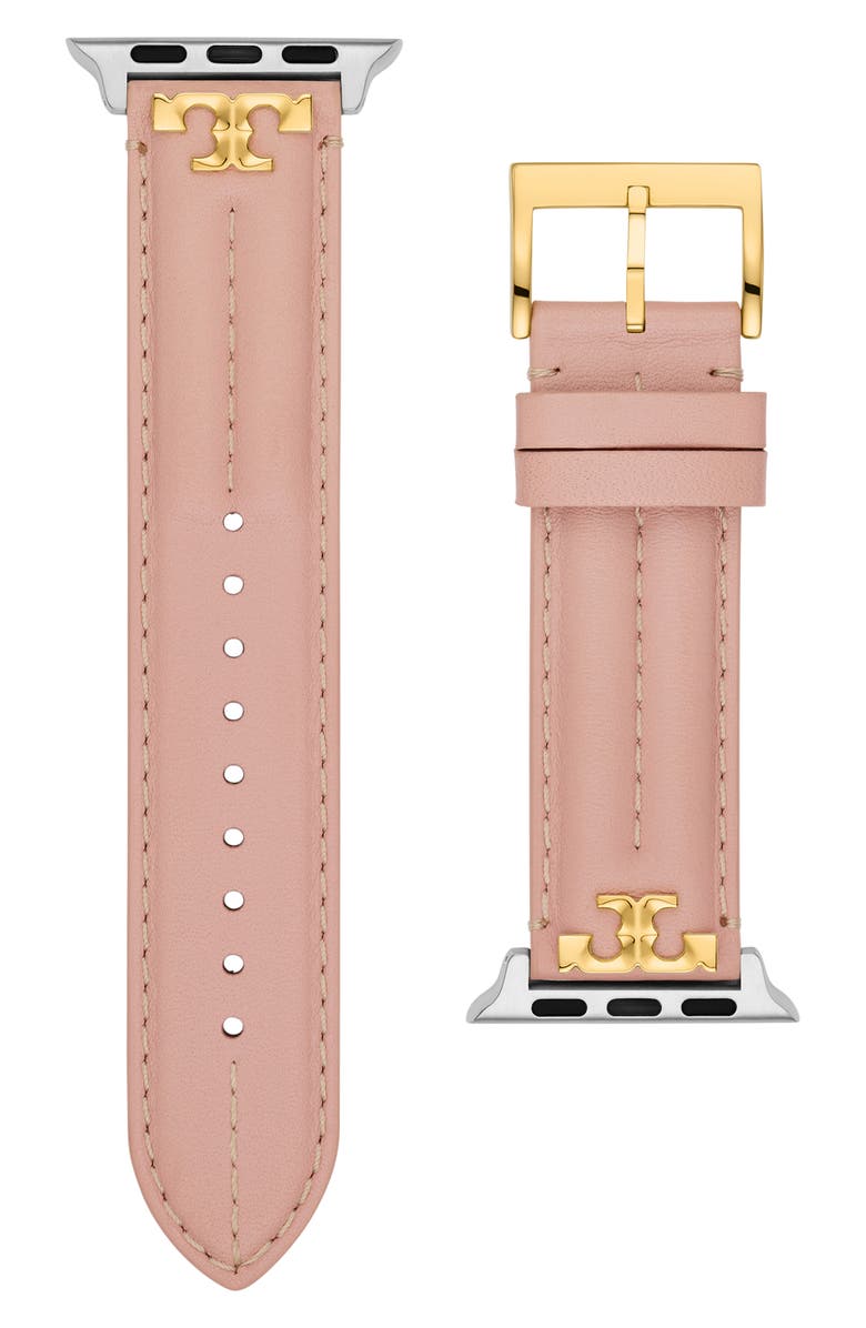 Tory Burch Kira Leather Apple Watch<sup>®</sup> Watchband, Main, color, 