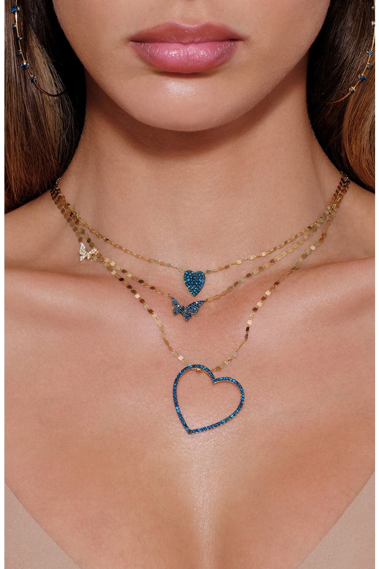 Denim Blue Diamond Open Heart 14K Gold Pendant Necklace, Alternate, color, YELLOW GOLD