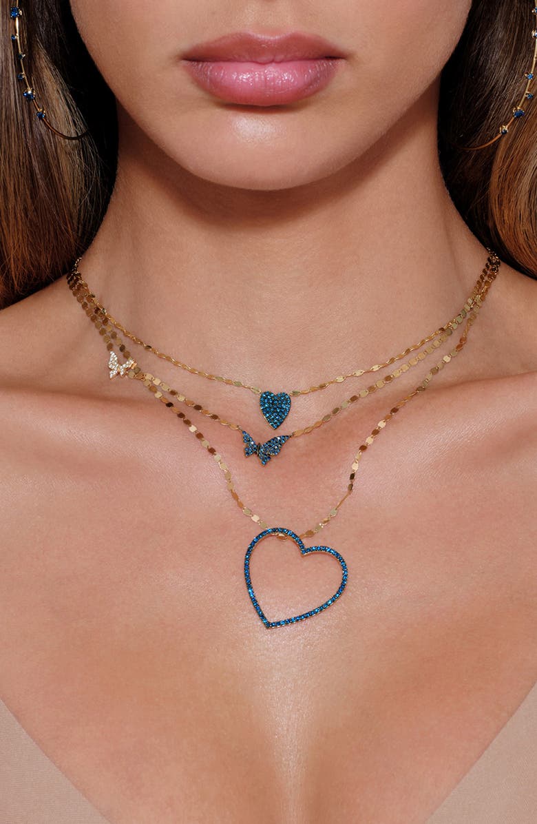 LANA Denim Blue Diamond Open Heart 14K Gold Pendant Necklace, Alternate, color, Yellow Gold