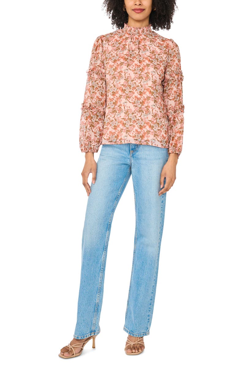 Chaus Floral Print Ruffle Top, Alternate, color, Sand/ Rust