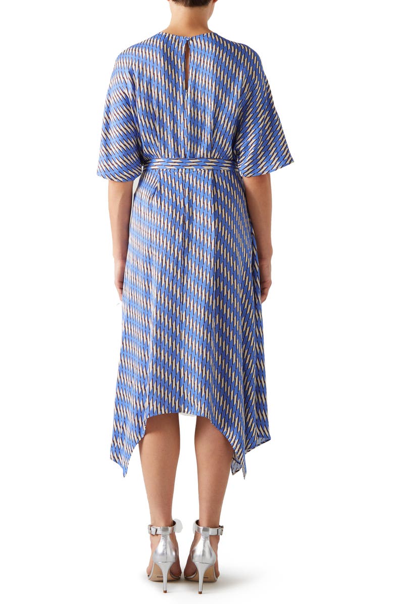LK Bennett Anni Geo Print Handkerchief Hem Dress, Alternate, color, Blue