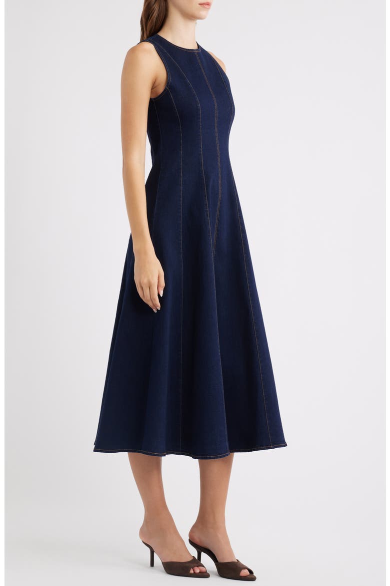 Topstitch Detail Sleeveless Denim Dress, Alternate, color, DENIM BLUE