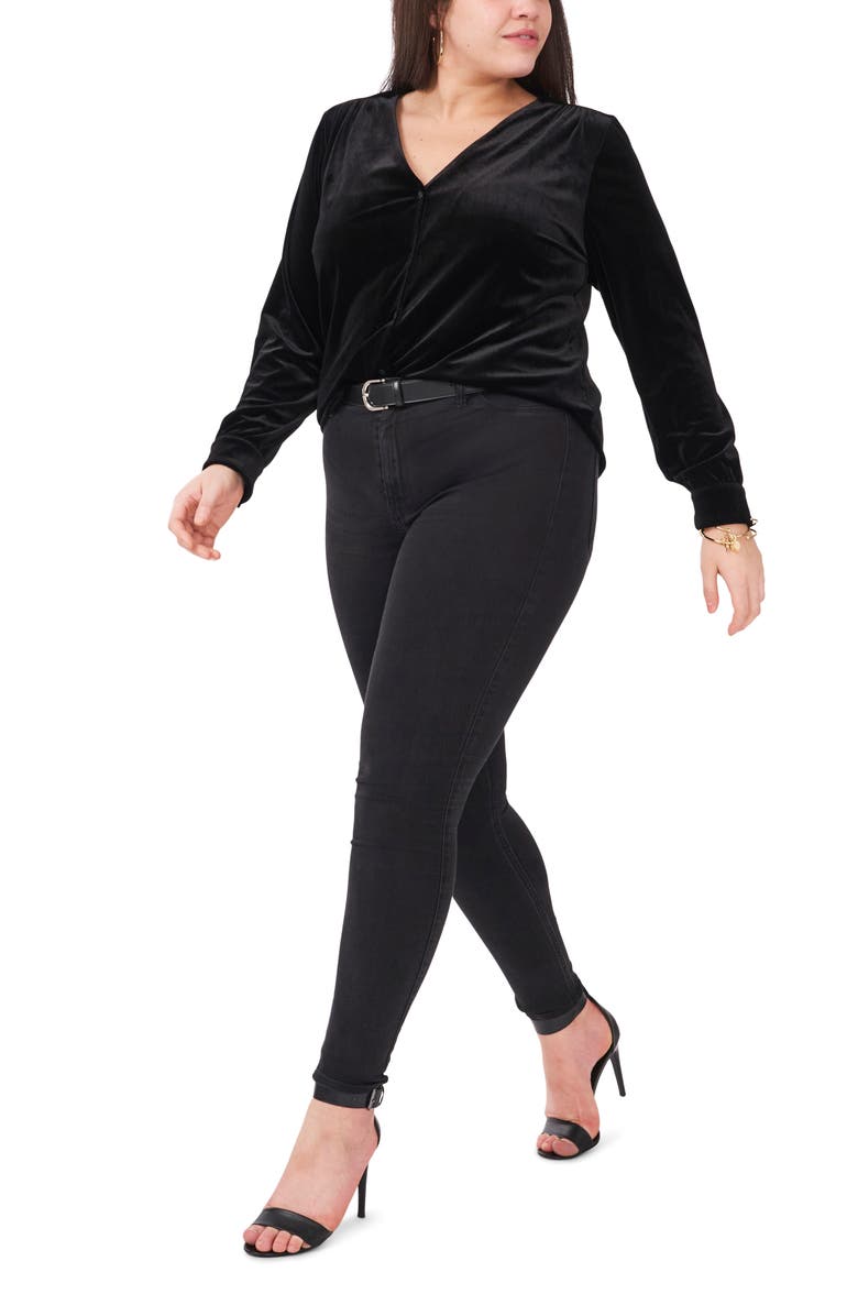 1.STATE V-Neck Velvet Button Front Top, Alternate, color, 