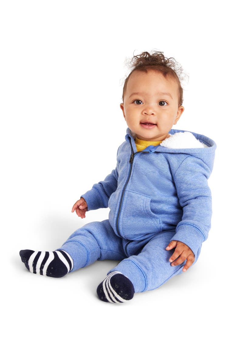 Baby Teddy Fleece-Lined Zip Romper, Alternate, color, Heather Vintage Blue
