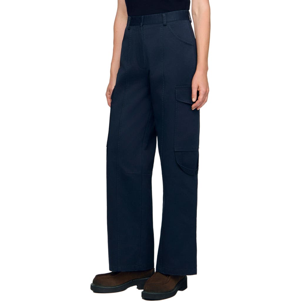 Sandro Haytham High Rise Cargo Pants In Blue