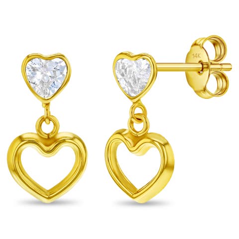 14k Heart to Heart Dangle Earrings