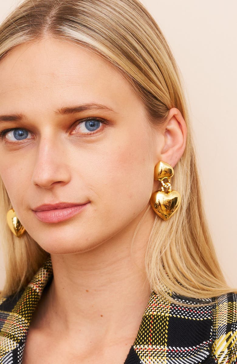 Kenneth Jay Lane Heart Drop Clip-On Earrings, Alternate, color, Gold