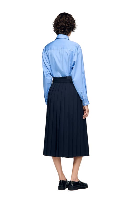 Sandro Theana Pleated Skirt In Blue