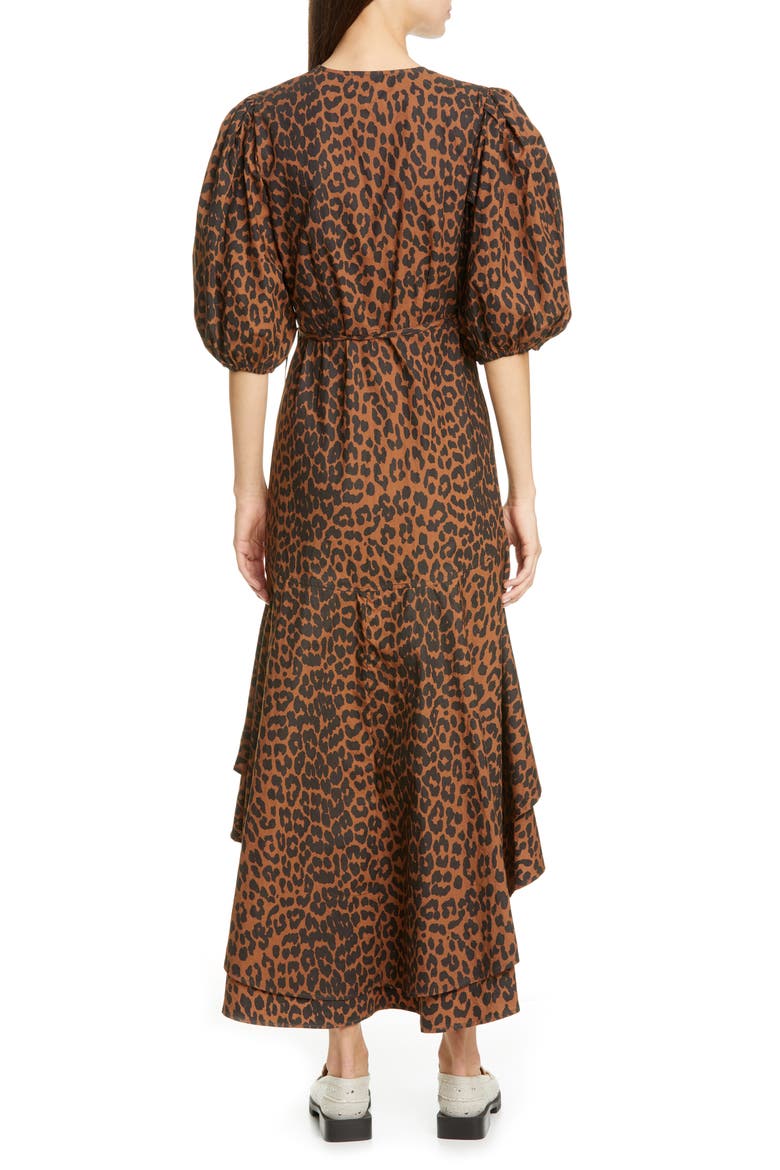 Puff Sleeve Organic Cotton High/Low Wrap Dress, Alternate, color, TOFFEE