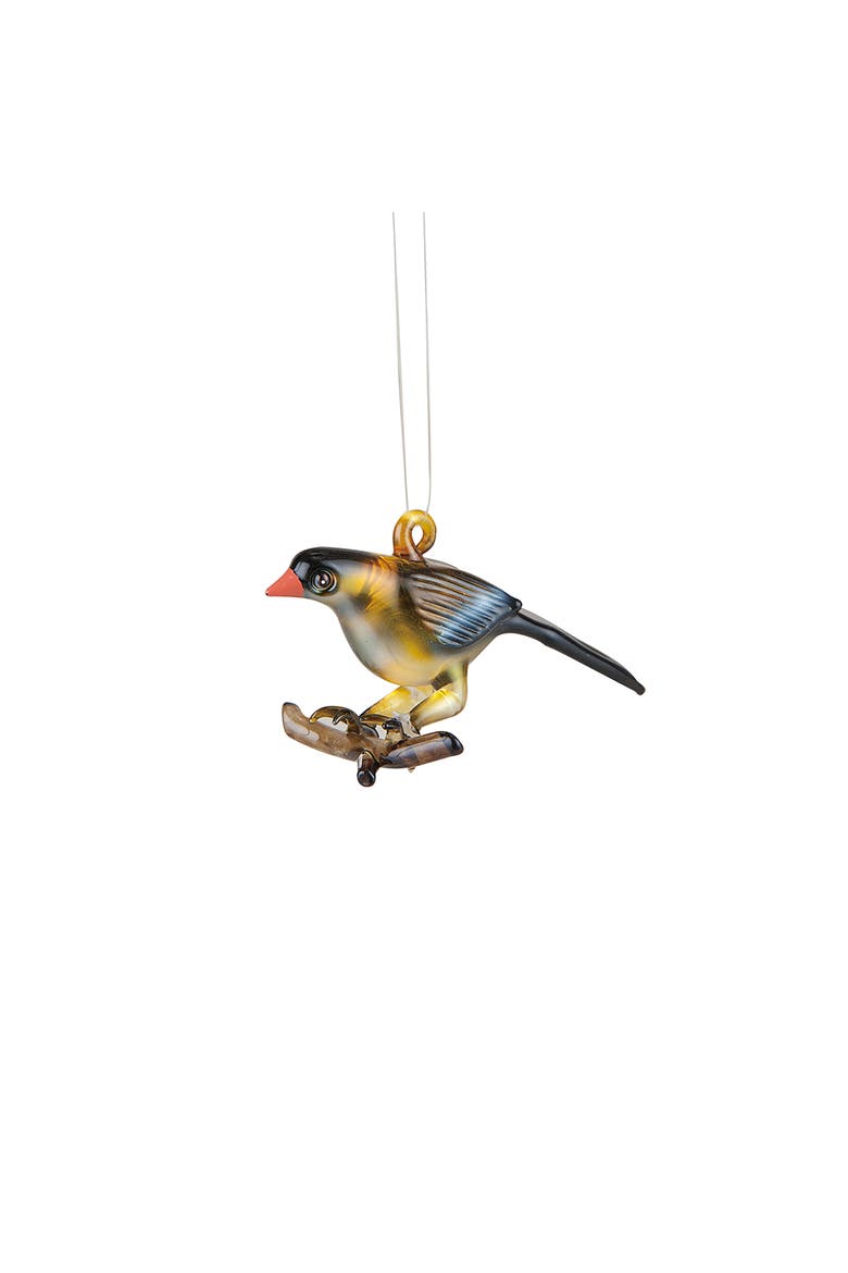 Goldfinch Glass Christmas Xmas Ornament, Main, color, Yellow