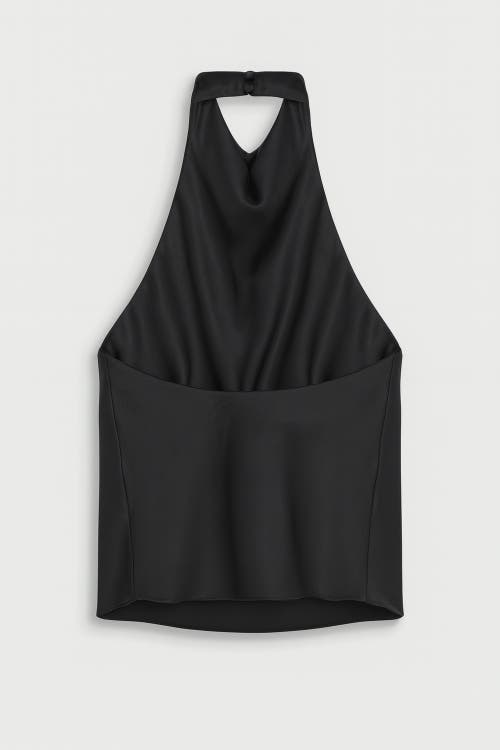 Nocturne Satin Halter-neck Draped Top In Black