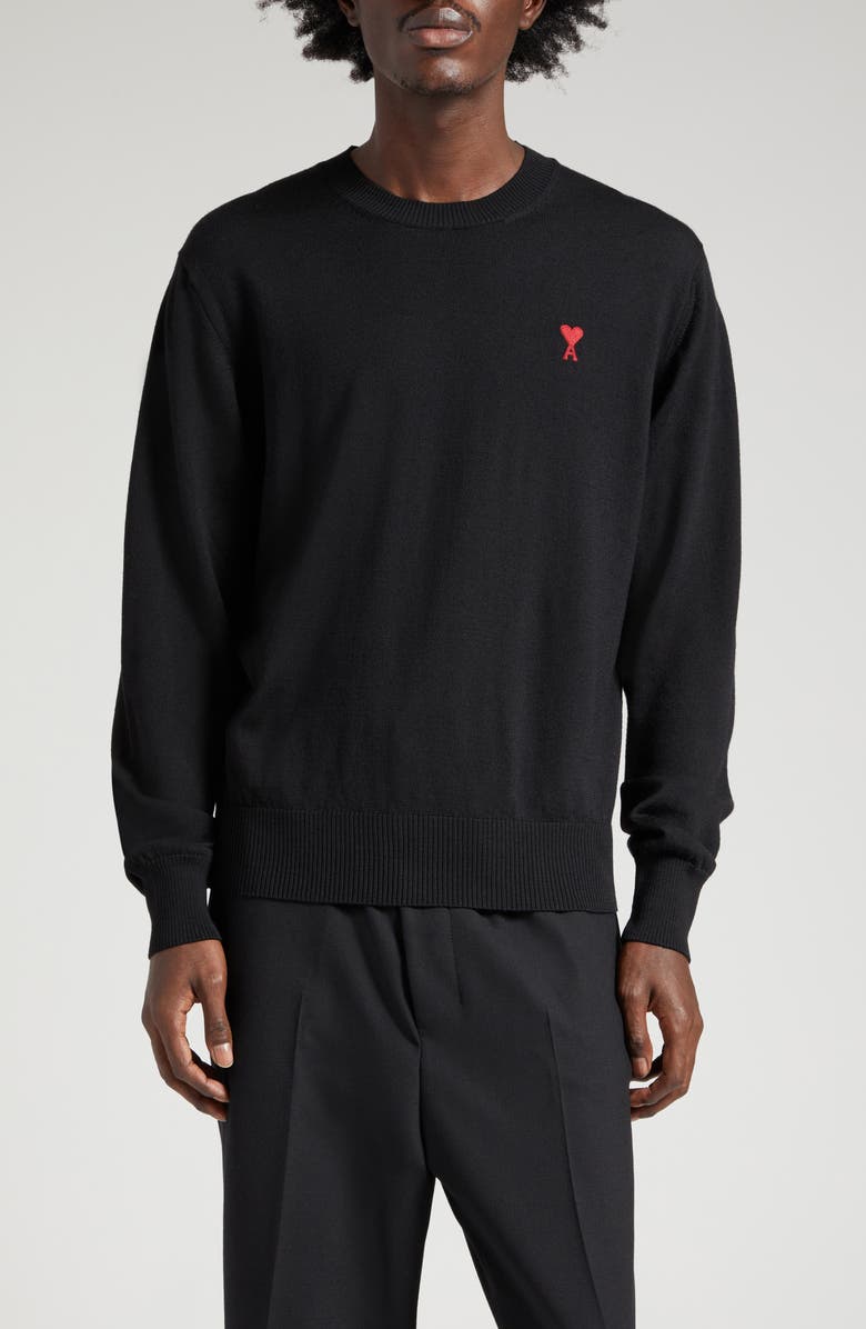 AMI PARIS Ami de Coeur Wool Crewneck Sweater, Main, color, Black