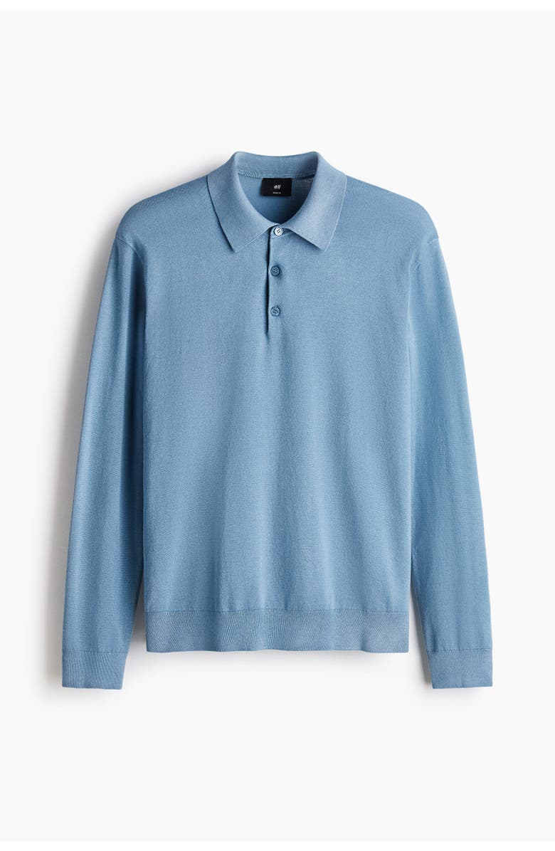 H&M Regular Fit Fine-knit Polo Shirt, Alternate, color, Blue