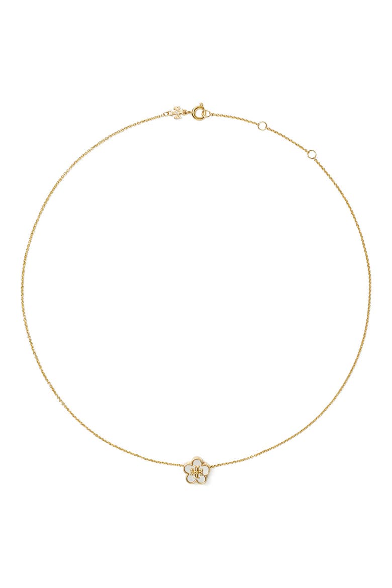 Forget Me Not Mother of Pearl Pendant Necklace, Main, color, TORY GOLD / MOTHER OF PEARL