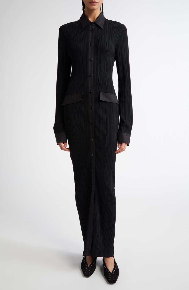 TOTEME Long Sleeve Rib Maxi Shirtdress, Main, color, Black
