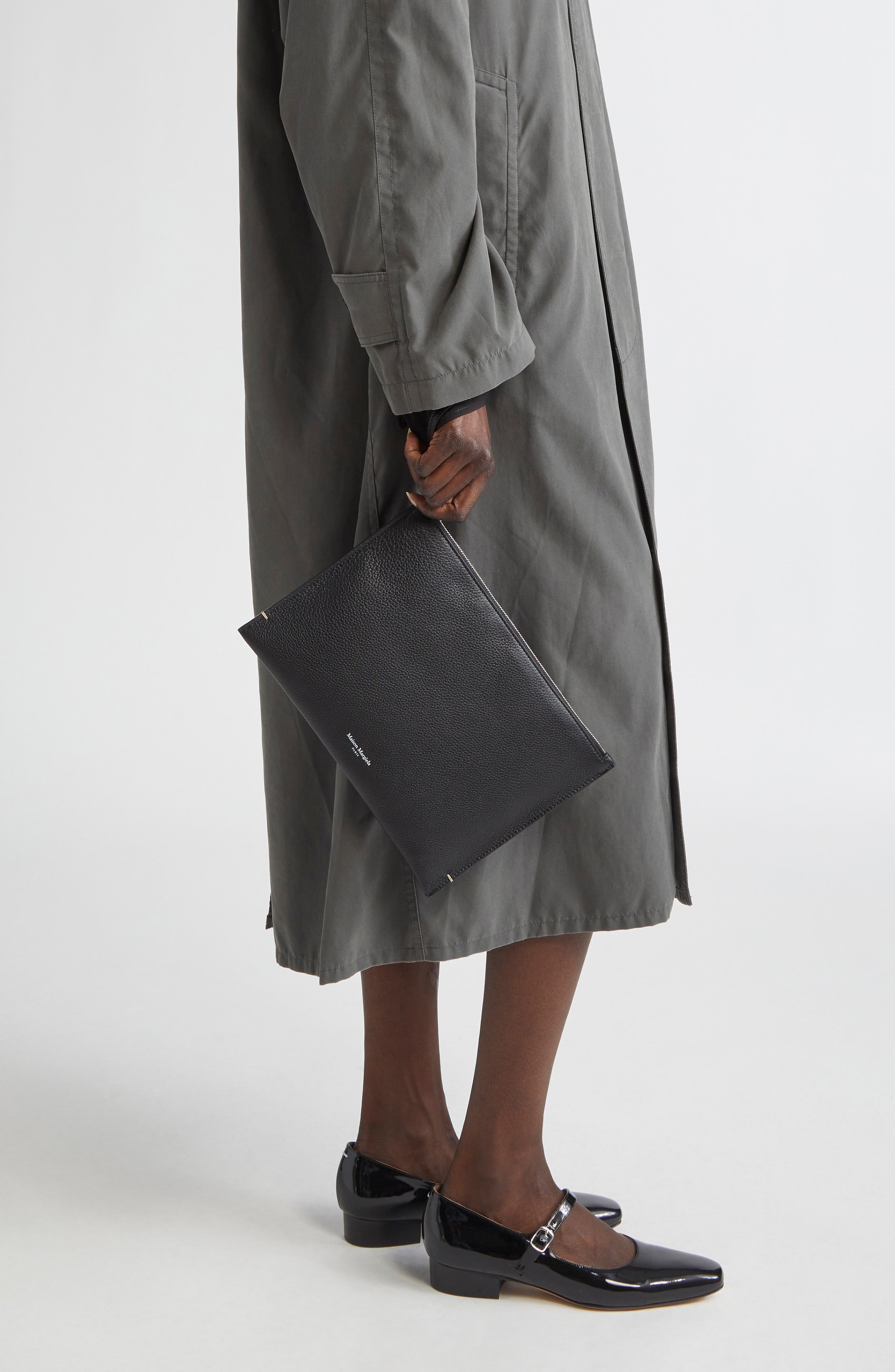 Maison Margiela Large MM4 Leather Wristlet Pouch, Alternate, color, Black/ Black/ Black