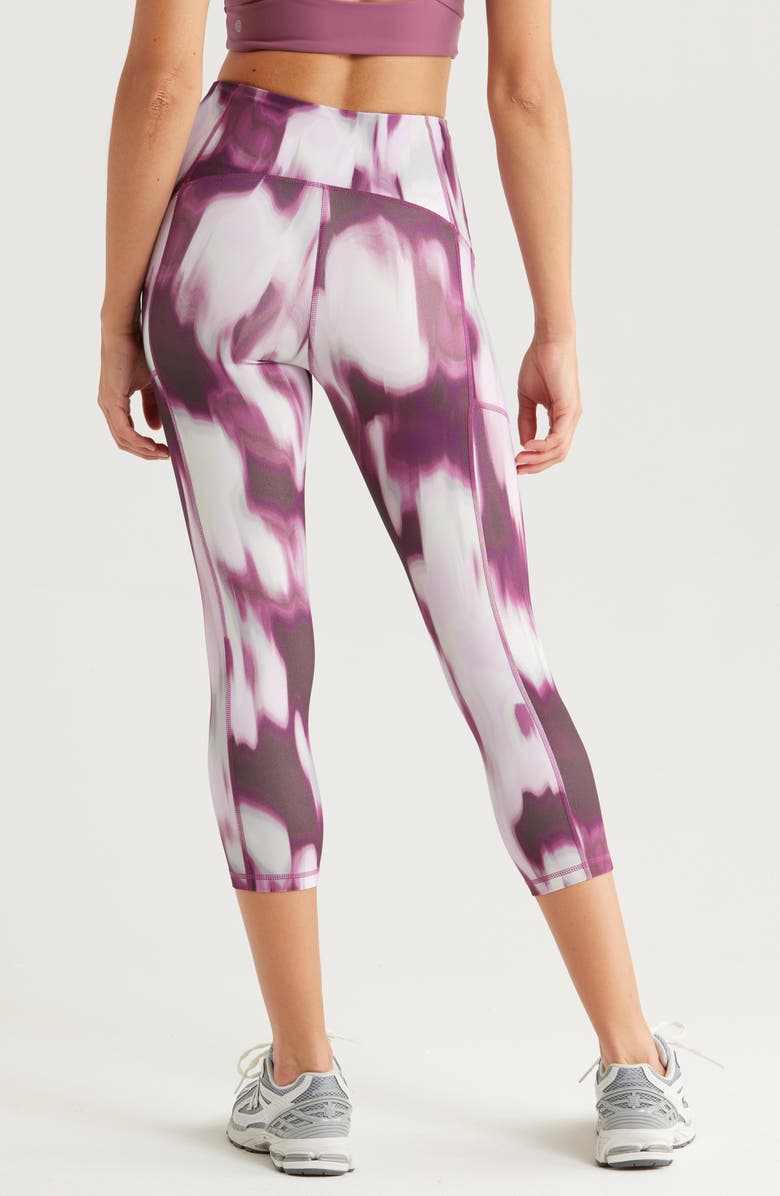 Zella Studio Luxe Print High Waist Pocket Crop Leggings, Alternate, color, Purple Diffused Petals