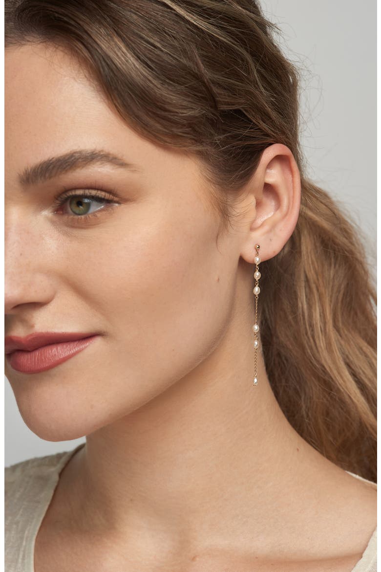 14K Gold & Cultured Pearl Drop Earrings, Alternate, color, YELLOW GOLD