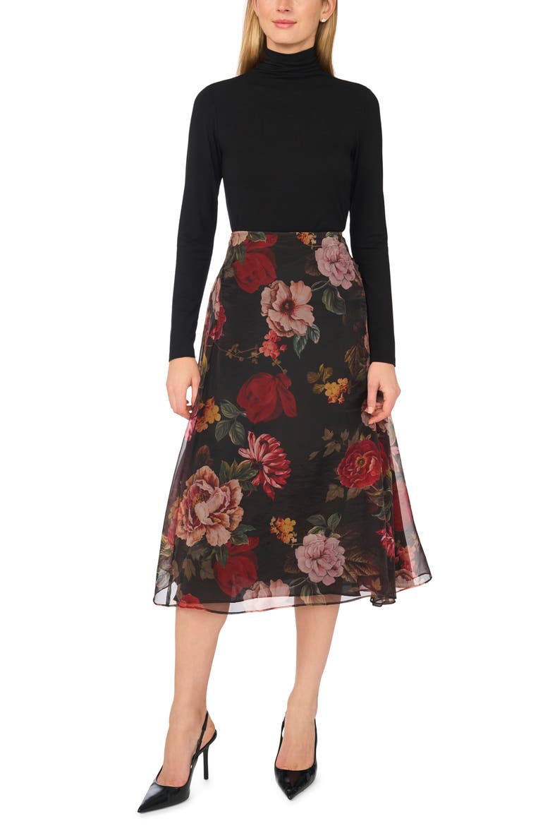 Midi Skirt with Princess Seams, Alternate, color, RICH BLACK