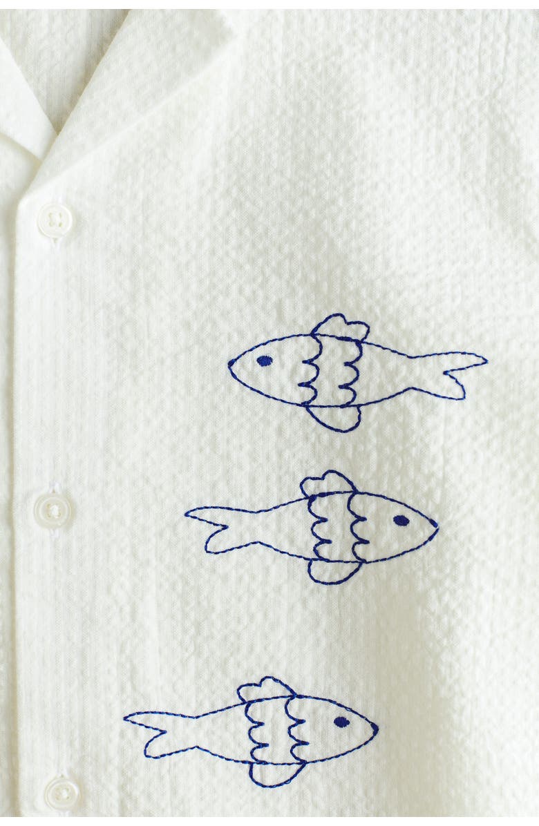 H&M Embroidered cotton resort shirt, Alternate, color, White/Fish