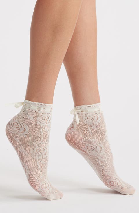 Amaris Floral Lace Ribbon Ankle Socks