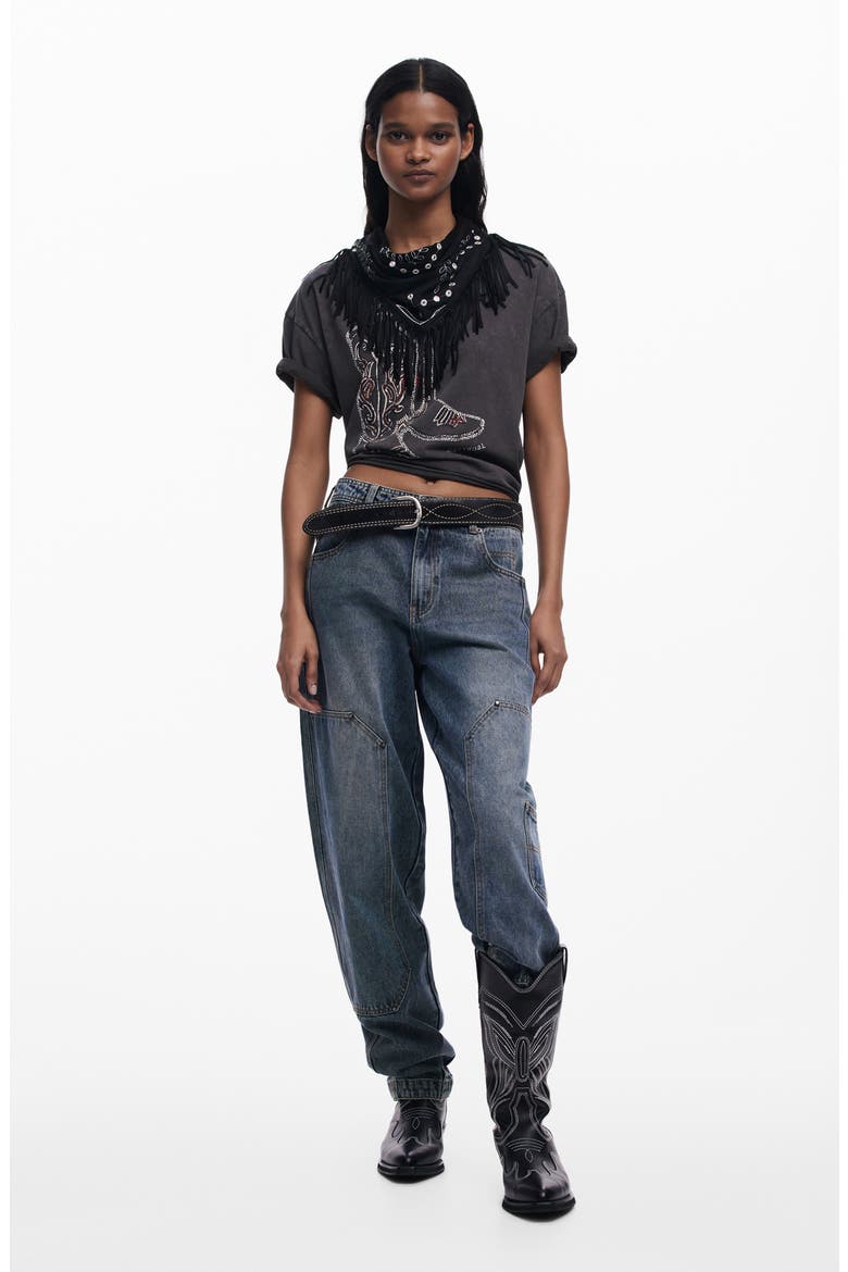 Cowboy Boot Embellished Cotton Graphic T-Shirt, Alternate, color, DARK GRAY