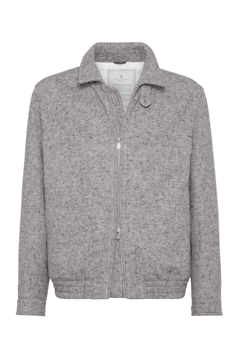 Virgin wool and silk donegal bomber jacket with Themore® padding, Main, color, Stone Grey