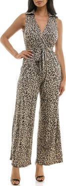 Nina Leonard Sleeveless Faux Wrap Jumpsuit