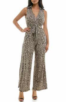 Nina Leonard Sleeveless Faux Wrap Jumpsuit