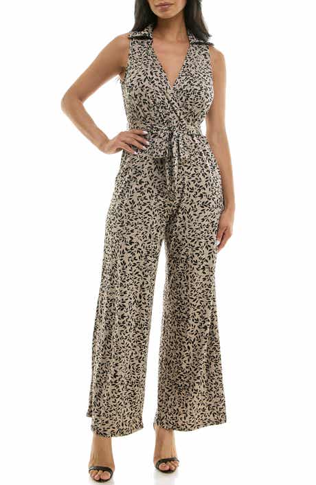 Nina Leonard Sleeveless Faux Wrap Jumpsuit