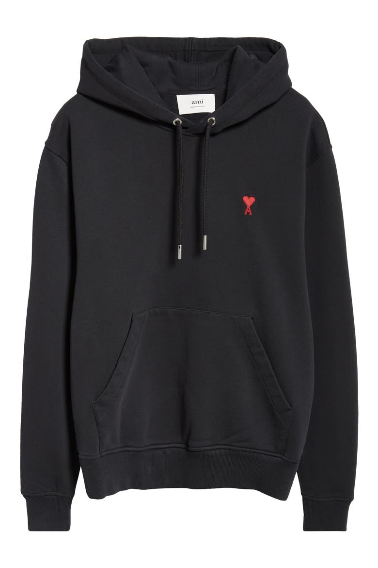 Embroidered Ami De Coeur Cotton Hoodie, Alternate, color, 001 NOIR