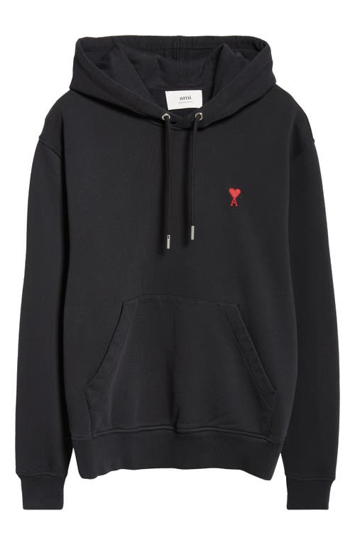 Ami Alexandre Mattiussi Cotton Hoodie With Drawstring Hood And Red Logo Embroidery In Black