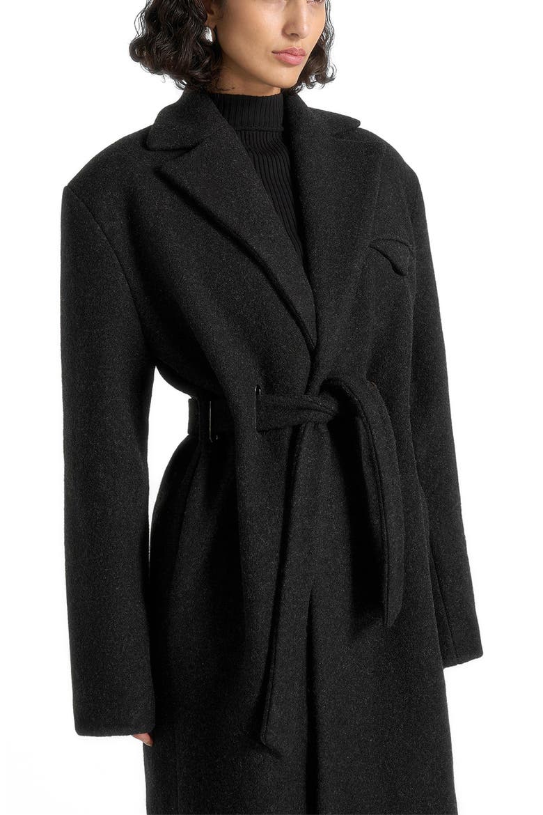 Jena Wide Shoulder Wool Coat with Cinch Belt, Alternate, color, Black