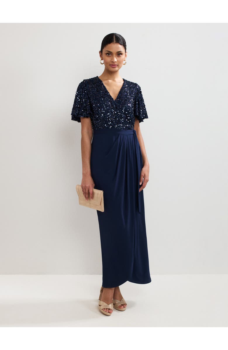 Phase Eight Janessa Sequin Wrap Maxi Dress, Main, color, Navy