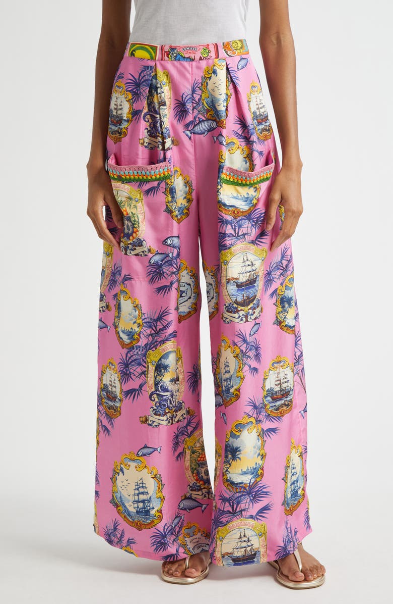 Camilla Salty Splendor Wide Leg Silk Pants, Main, color, Salty Splendor
