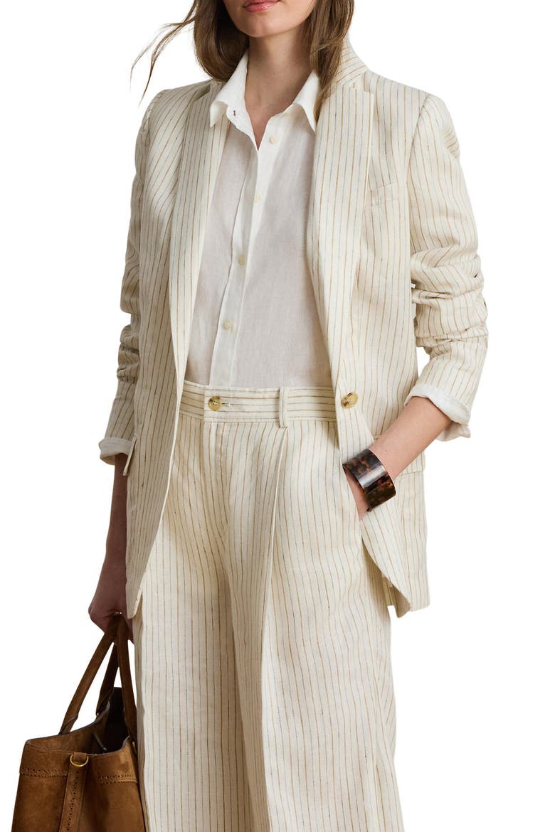 Stripe Linen Pants, Main, color, IVORY MULTI