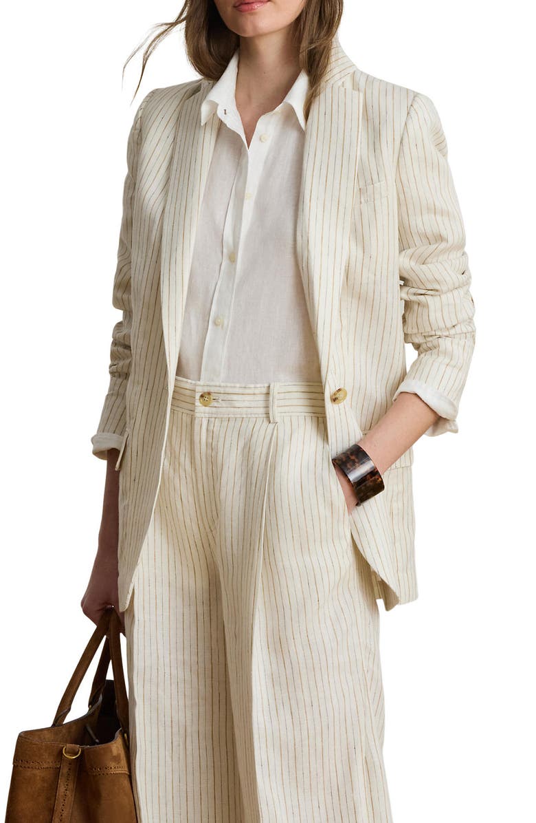 Lauren Ralph Lauren Stripe Linen Pants, Main, color, Ivory Multi