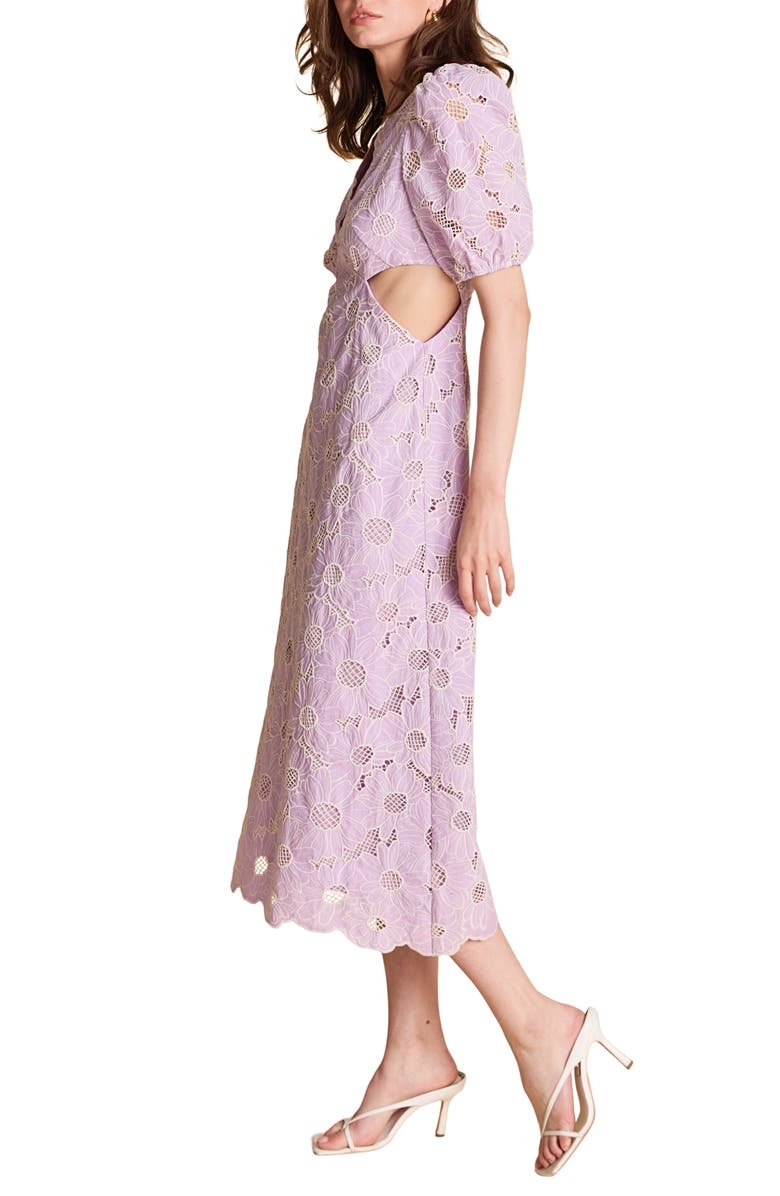 English Factory Cutout Detail Floral Cotton Eyelet Midi Dress, Alternate, color, Lilac