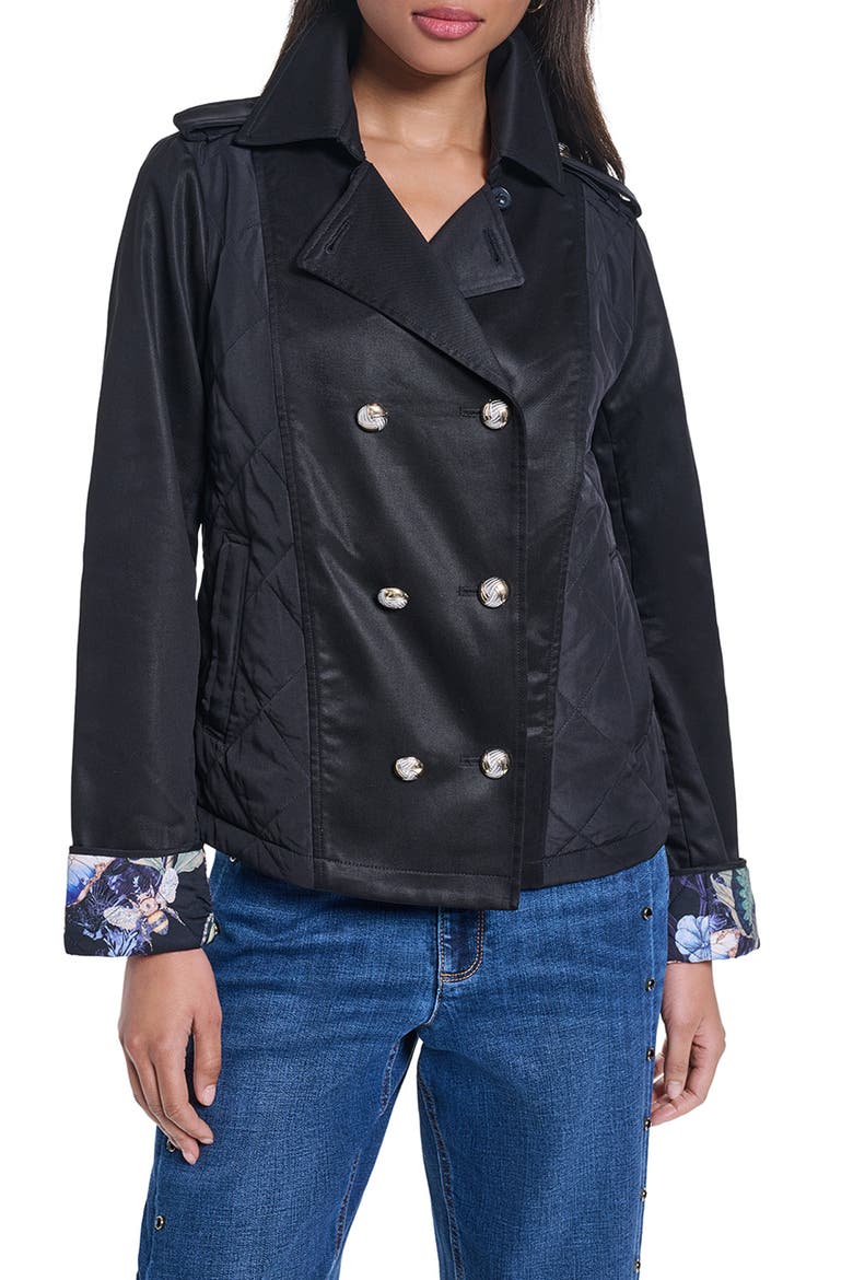 Cropped Quilted Trench Jacket, Main, color, BLACK